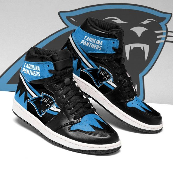 Women's Carolina Panthers AJ High Top Leather Sneakers 004 - Click Image to Close